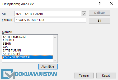 Hesaplanmış Alan