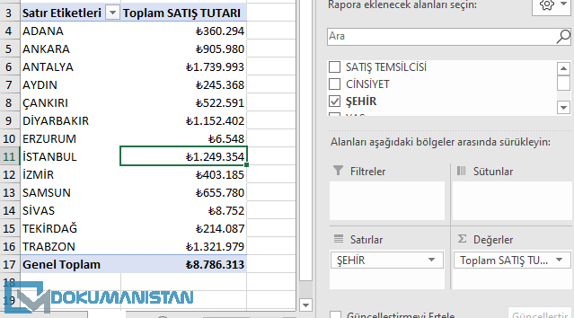 Hesaplanmış Öğe Örnek Veri