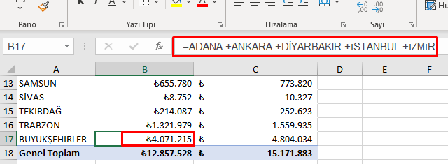 Hesaplanmış Öğe Veri İçeriği