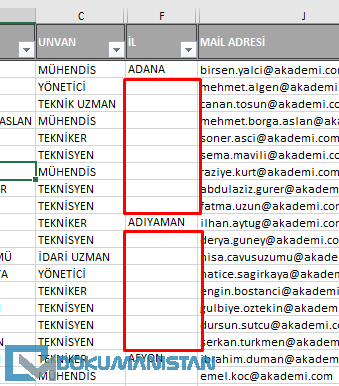 Kalan Boş Hücreleri Özel Git işlemi ile Tespit Et