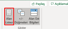 PivotTable Alan Listesi
