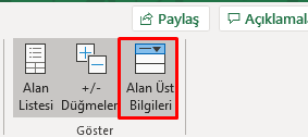 PivotTable Alan Üst Bilgileri