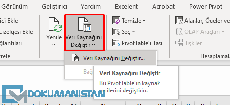PivotTable Veri Kaynağını Değiştir