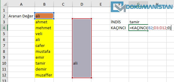 KAÇINCI Fonksiyonu Örneği