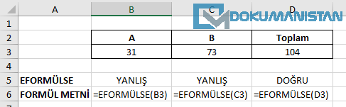 EFORMÜLSE Fonksiyonu Örneği-1