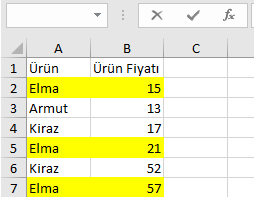 MAK EĞER Fonksiyonu Listesi