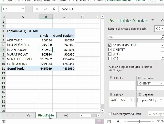 PivotTable Çift Tıklamada Ayrıntıları Göstermeyi Kaldır 