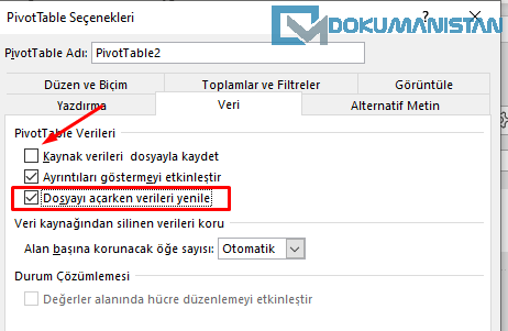 Dosyayı açarken verileri Yinele