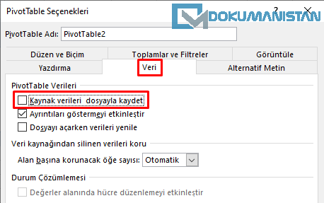 Kaynak Verileri dosyayla kaydet
