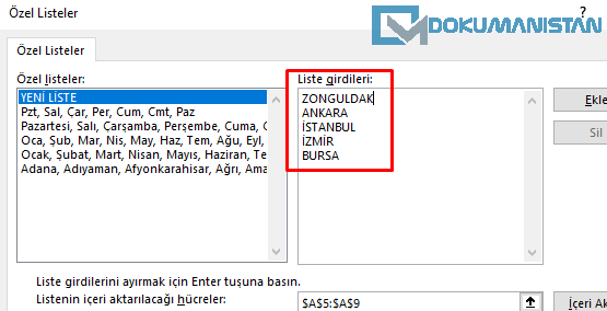 PivotTable Kullanımında Özel Listeler