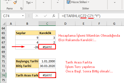Excel #SAY! Hatası (#NUM! ) Hata Kodları