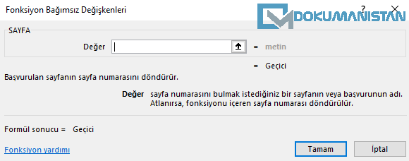 Sayfa Fonksiyon Parametreleri