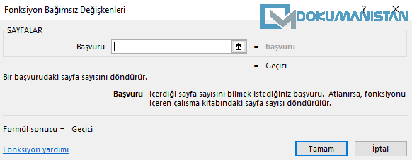 SAYFALAR Fonksiyonu Parametreleri