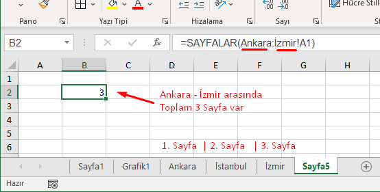 SAYFALAR Fonksiyonu Örnek Sonuçları