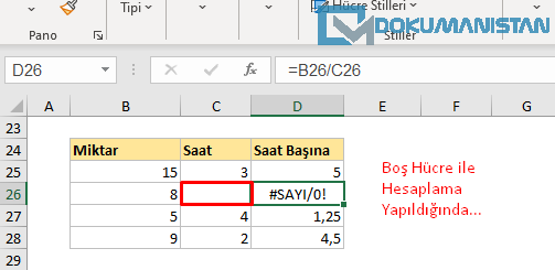 Excel #SAYI/0! Hatası (#DIV/0! ) Hata Kodları