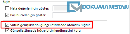 Sütun genişliklerini güncelleştirmede otomatik sığdır