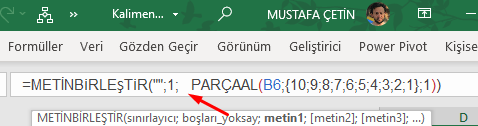 Formül yazarken boşluk olmaz