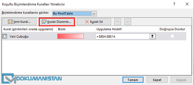 Koşullu Biçimlendirme - Kuralları Düzenle