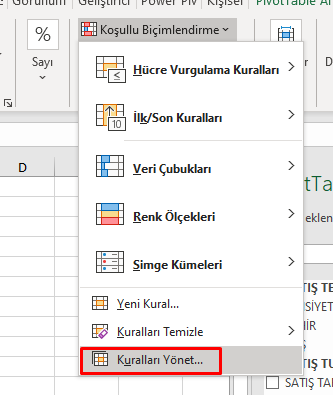 Koşullu Biçimlendirme - Kuralları Yönet