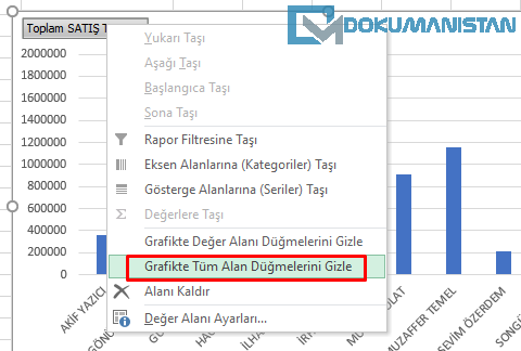 PivotChart Grafikte Tüm Alan Düğmelerini Gizle