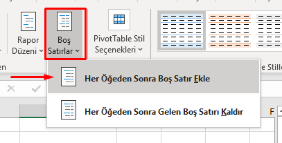 Pivot Table Boş Satır Ekle Menu