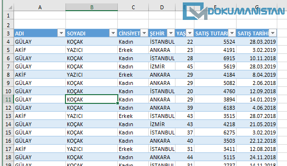 Veri Kaynağını Tablo Nesnesi kullanın