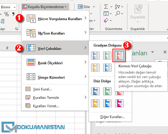 PivotTable Veri Çubukları Ekle Menüsü