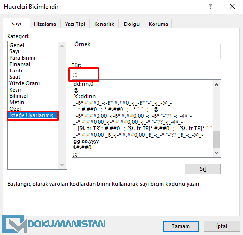 Hüvre Biçimlendirme İsteğe Uyarlanmış Verileri Görünmez Yap