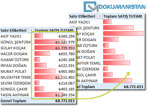PivotTable Verilerini Görünmez Yap Tasarım
