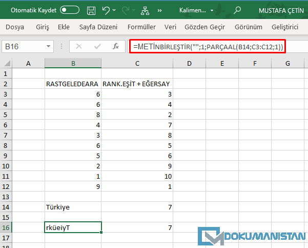 Rastgele Harf Birleşimi Formülü