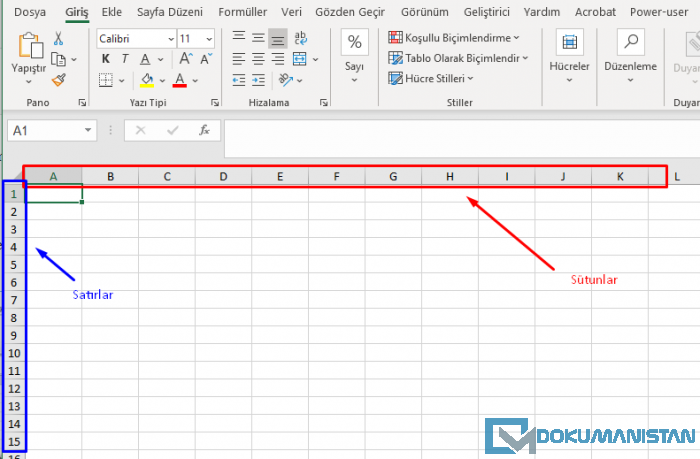 Excel Satırlar Harf İle, Sütunlar Rakamlar ile Temsil Edilir