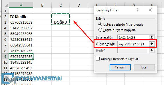 Mantıksal Filtreleme Seçimi
