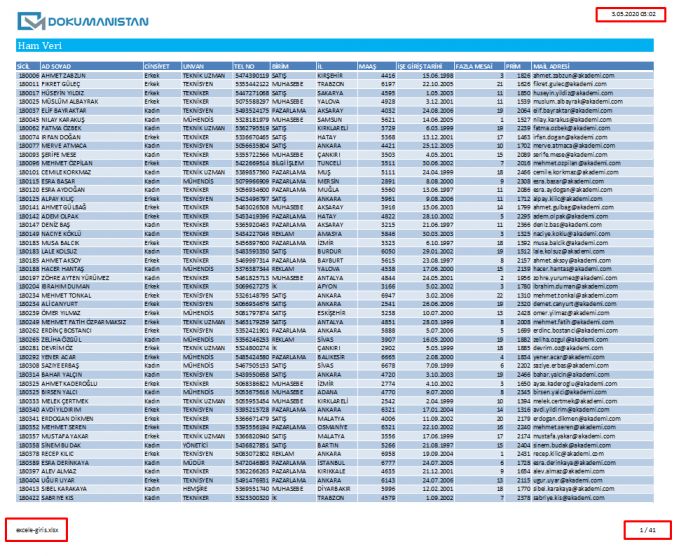 Excele Giriş Olması Gereke Excel Dosya Çıktısı