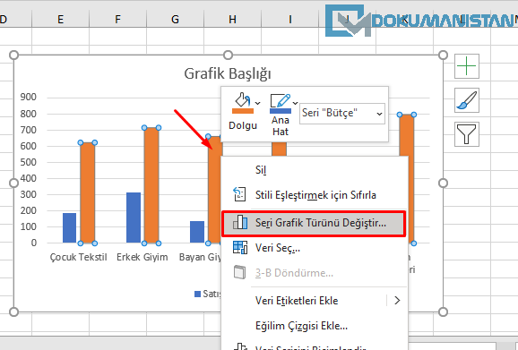 Birleşik Grafikte Seri Grafik Türünü Değiştir