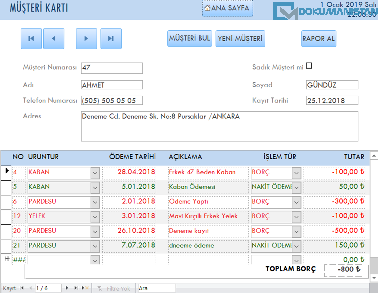 Access Mağaza Takip Programı Projesi - Müşteri Kartı