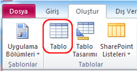 Access Oluştur Tablo