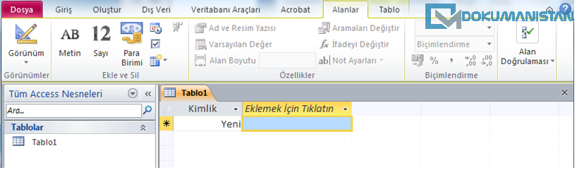 Access Tablo Oluşturma