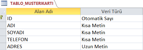 Tablo Adres Alanı