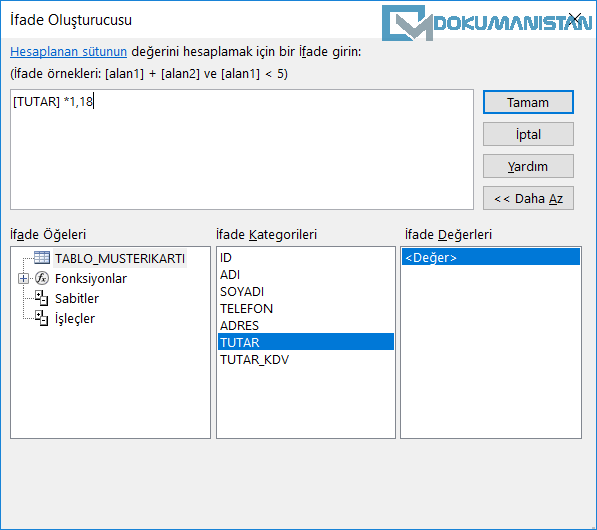 Access İfade Oluşturucusu