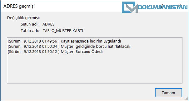 Adres Sütun Geçmişini Göster