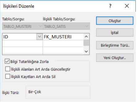 Access İlişkiler Düzenle