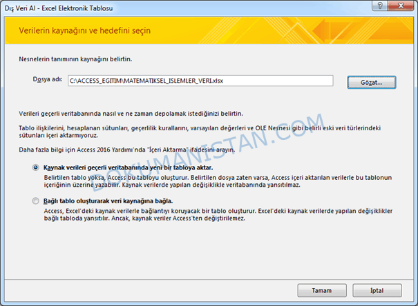 Access Dış Veri Alma Sihirbazı