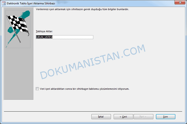 Access Excel Tablo İçeri Aktarma Sihirbazı -5