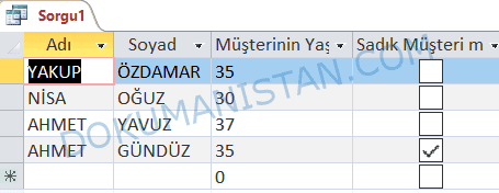 And Operatörü Sonucu