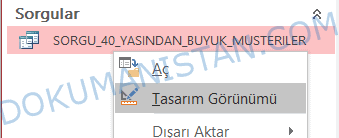 Sorgu Tasarım Görünümü