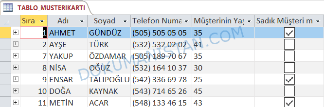 Tablo İkinci Sorgu