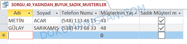 Üçüncü Sorgu Sonucu
