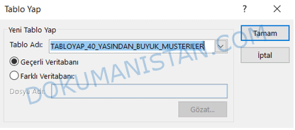 Tablo Yap Ekranı