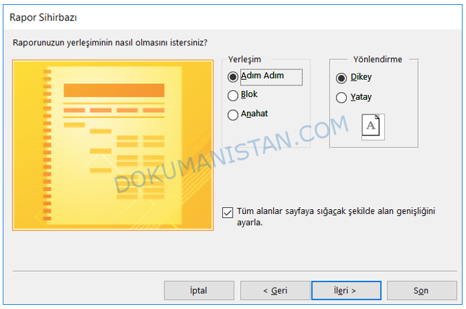 Alt Rapor Sihirbazı Adım Adım Yerleşim