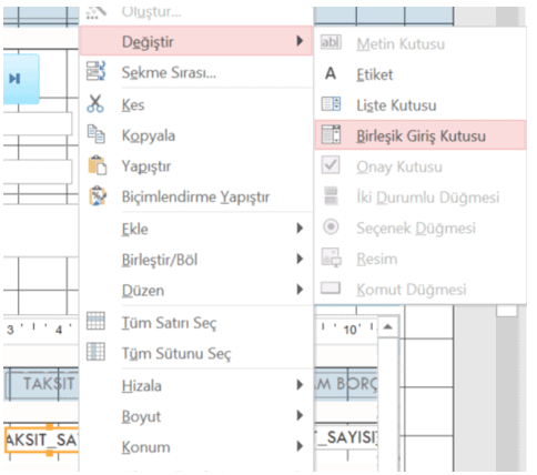 Alt Form Birleşik Kutusu ekleme